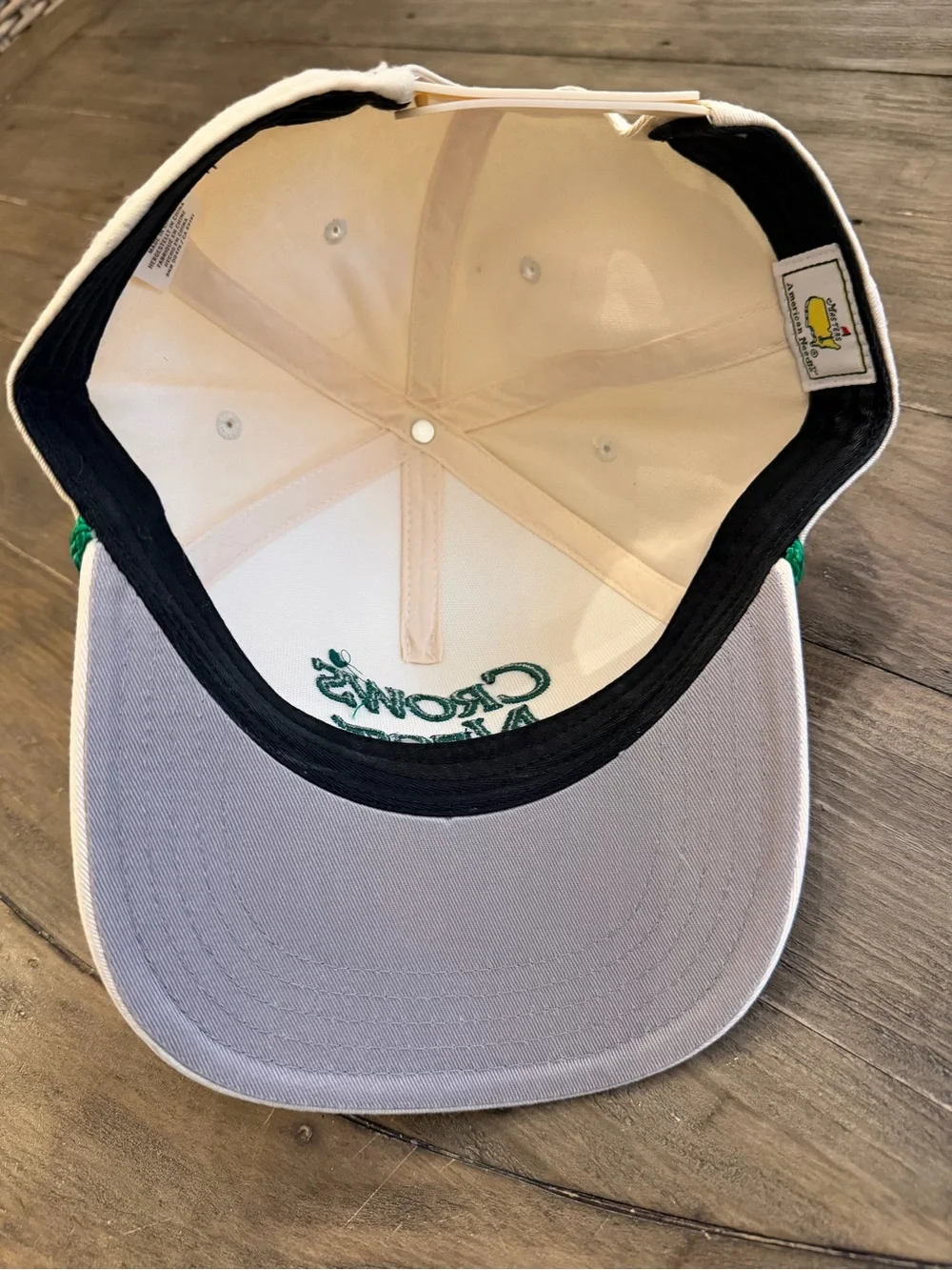 Masters Cream and Green “Crow’s Nest” Rope-Trim Baseball Hat EUC